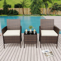 Garvee Patio Porch Furniture Sets 3 Pieces PE Rattan Wicker Chairs with Table Outdoor Garden Furniture Sets