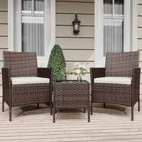 Garvee Patio Porch Furniture Sets 3 Pieces PE Rattan Wicker Chairs with Table Outdoor Garden Furniture Sets