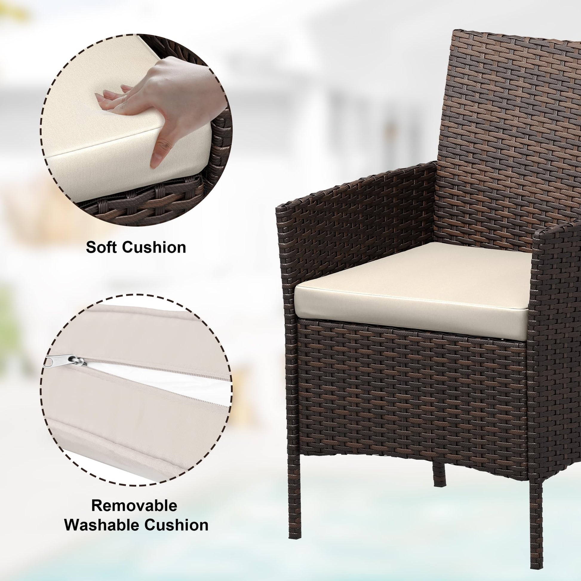 Garvee Patio Porch Furniture Sets 3 Pieces PE Rattan Wicker Chairs with Table Outdoor Garden Furniture Sets