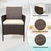 Garvee Patio Porch Furniture Sets 3 Pieces PE Rattan Wicker Chairs with Table Outdoor Garden Furniture Sets