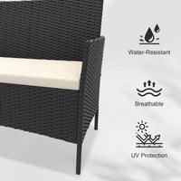 Garvee 4-Piece Rattan Patio Conversation Set, Black Wicker Outdoor Sofa Set with Cream Cushions & Glass Table
