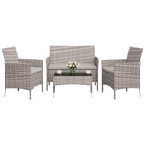 Garvee 4-Piece Rattan Patio Conversation Set, Gray Wicker Outdoor Sofa Set with Light Gray Cushions & Glass Table - Grey / Light Grey
