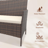 Garvee 4-Piece Rattan Patio Conversation Set, Brown Wicker Outdoor Sofa Set with Cream Cushions & Glass Table