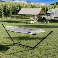 Garvee Freestanding Double Hammock with Steel Stand, 450 lbs Capacity, Soft Pillow & Carry Bag for Backyard Camping, Dark Gray