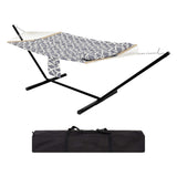 Garvee Freestanding Double Hammock with Steel Stand, 450 lbs Capacity, Soft Pillow & Carry Bag for Backyard Camping, Gray Geometric - Gray Geometric
