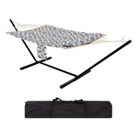 Garvee Freestanding Double Hammock with Steel Stand, 450 lbs Capacity, Soft Pillow & Carry Bag for Backyard Camping, Gray Geometric