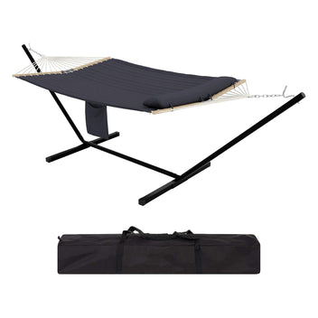 Garvee Freestanding Double Hammock with Steel Stand, 450 lbs Capacity, Soft Pillow & Carry Bag for Backyard Camping, Dark Gray