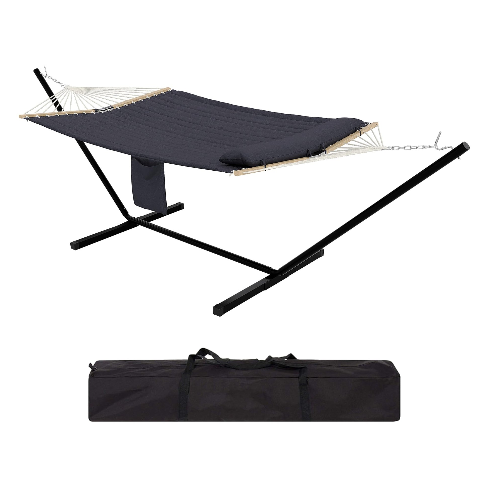 Garvee Freestanding Double Hammock with Steel Stand, 450 lbs Capacity, Soft Pillow & Carry Bag for Backyard Camping, Dark Gray