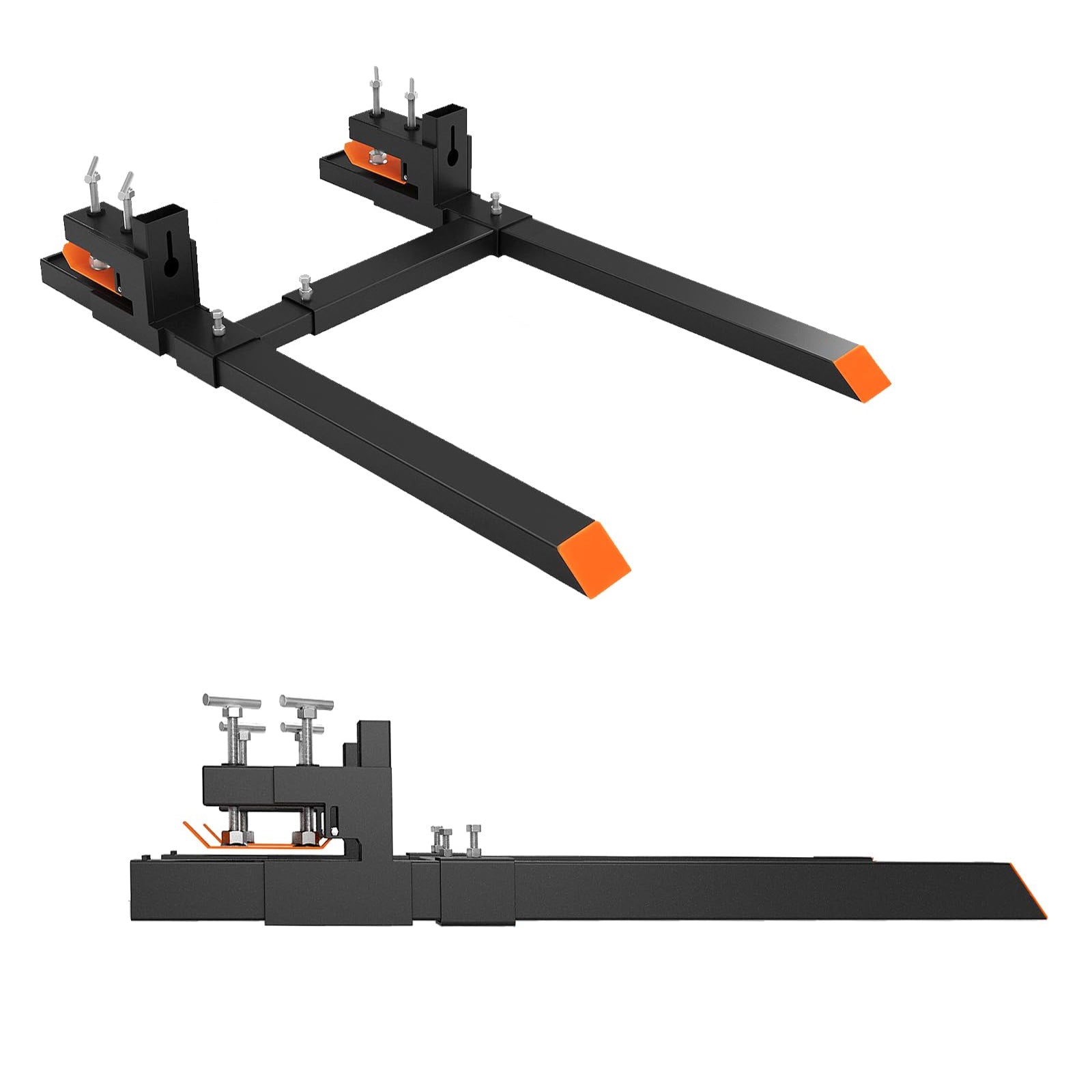 Garvee 60" 4000Lbs Clamp on Pallet Forks, Heavy Duty Bucket Forks with Adjustable Stabilizer Bar (17.7"-34.6") for Tractor Bucket, Skid Steer, Black -with Stabilizer Bar