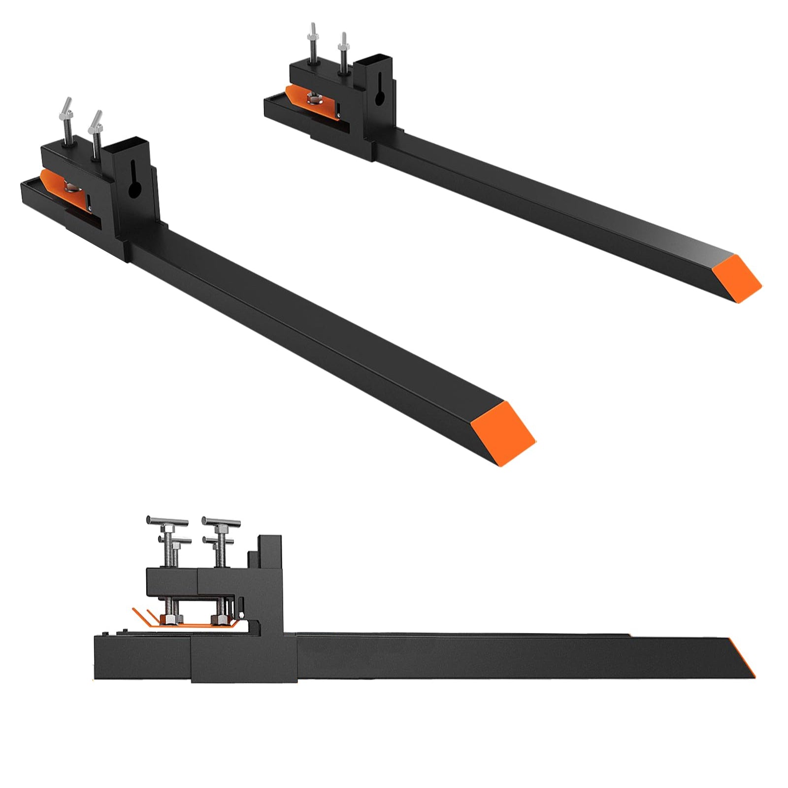 Garvee 60 Inch Clamp on Pallet Forks, 4000 Lbs Heavy Duty Pallet Forks for Tractor Bucket, Skid Steer,Black - without Stabilizer Bar