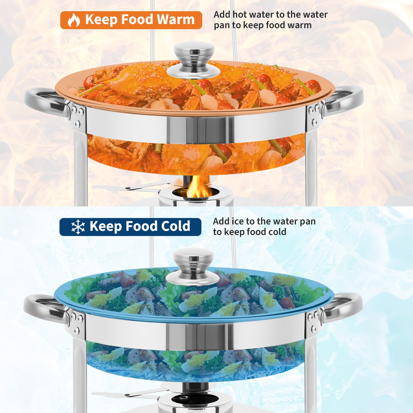 Garvee 6-Pack Chafing Dishes Buffet Set, 5 QT Stainless Steel Round Servers with Glass Lids, Holders & Drip Trays for Catering, Parties, Weddings & Banquets, Silver