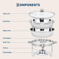 Garvee 6-Pack Chafing Dishes Buffet Set, 5 QT Stainless Steel Round Servers with Glass Lids, Holders & Drip Trays for Catering, Parties, Weddings & Banquets, Silver