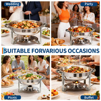Garvee 6-Pack Chafing Dishes Buffet Set, 5 QT Stainless Steel Round Servers with Glass Lids, Holders & Drip Trays for Catering, Parties, Weddings & Banquets, Silver