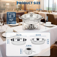 Garvee 2-Pack Chafing Dishes Buffet Set, 5 QT Stainless Steel Round Servers with Glass Lids, Holders & Drip Trays for Catering, Parties, Weddings & Banquets, Silver