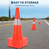 Garvee 18 in Traffic Cones, 6 Pack with Reflective Collars and PVC Base, Stackable Foldable Road Safety Cones for Parking, Construction, Sports Training, Event Control, Orange