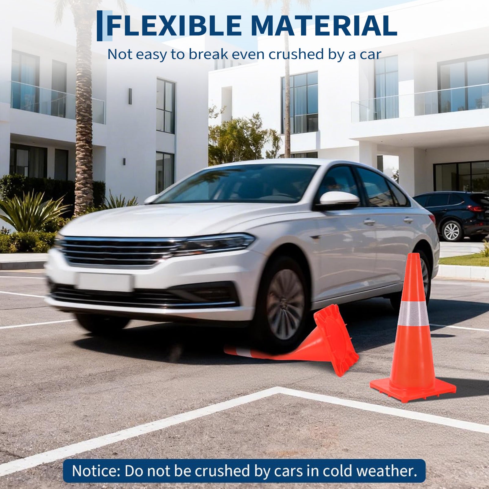 Garvee 18 in Traffic Cones, 6 Pack with Reflective Collars and PVC Base, Stackable Foldable Road Safety Cones for Parking, Construction, Sports Training, Event Control, Orange