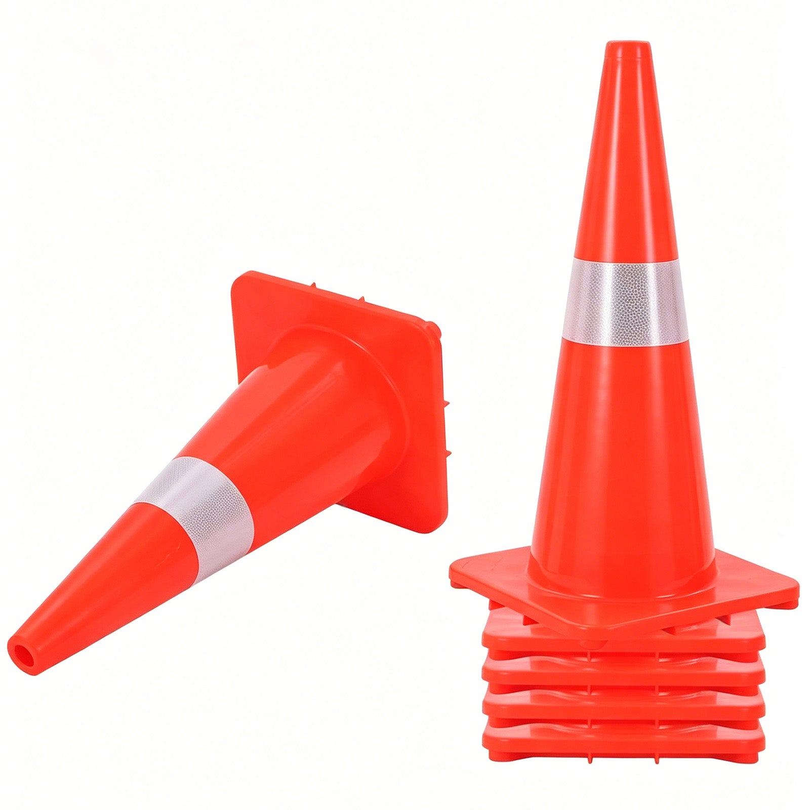 Garvee 18 in Traffic Cones, 6 Pack with Reflective Collars and PVC Base, Stackable Foldable Road Safety Cones for Parking, Construction, Sports Training, Event Control, Orange