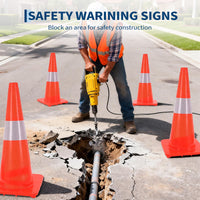 Garvee 18 in Traffic Cones, 6 Pack with Reflective Collars and PVC Base, Stackable Foldable Road Safety Cones for Parking, Construction, Sports Training, Event Control, Orange