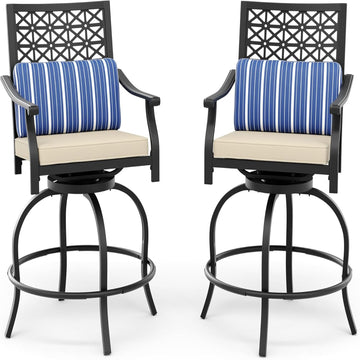 Garvee Outdoor High Swivel Bar Stools, Bar Height Patio Chairs with Cushions, Tall Counter Height Swivel Chairs for Outdoor Use