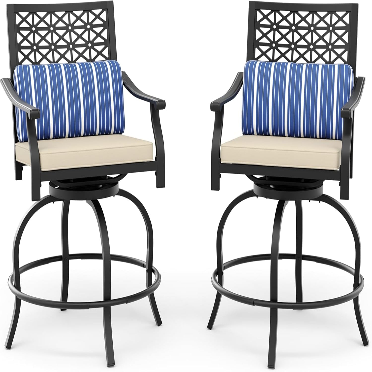 Garvee Outdoor High Swivel Bar Stools, Bar Height Patio Chairs with Cushions, Tall Counter Height Swivel Chairs for Outdoor Use