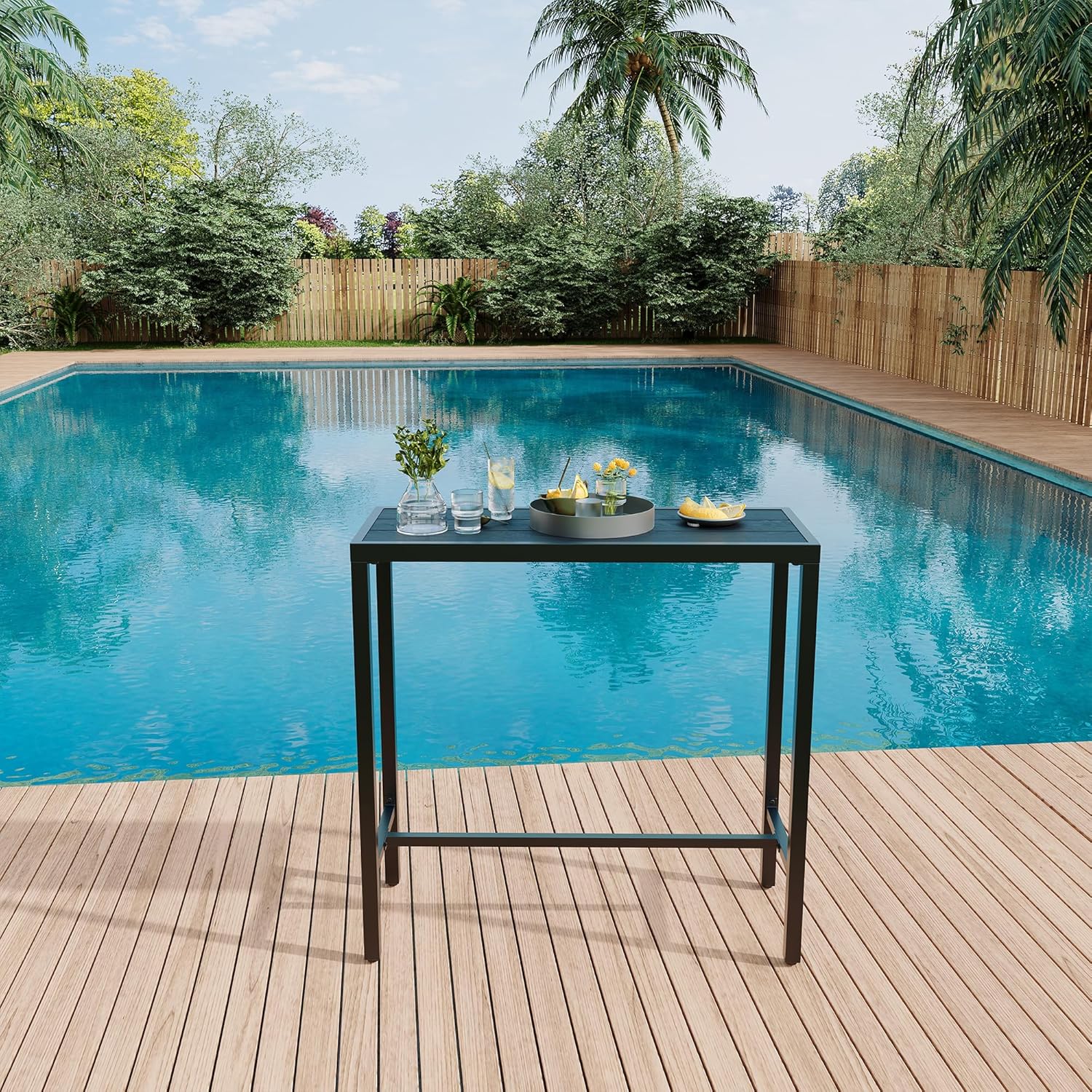 Garvee 39" Outdoor Bar Height Table, Waterproof Patio Table with Powder-Coated Metal Frame, Weatherproof, Sturdy 250 lbs Capacity, Adjustable Feet