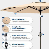 Garvee 10 ft Solar Patio Umbrella, 40 LED Outdoor Market Umbrella with Crank Lift, Push-Button Tilt, 8 Steel Ribs & Vented Canopy, Tan