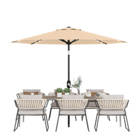 Garvee 10 ft Solar Patio Umbrella, 40 LED Outdoor Market Umbrella with Crank Lift, Push-Button Tilt, 8 Steel Ribs & Vented Canopy, Tan