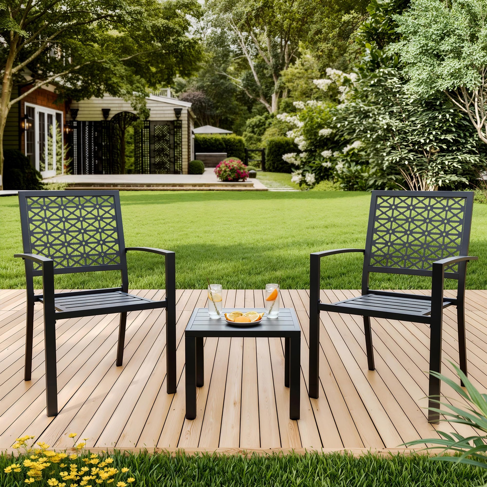 Garvee 3-Piece Outdoor Bistro Set, Modern Patio Furniture Set with Chairs and Table,for Lawn,Garden,Balcony