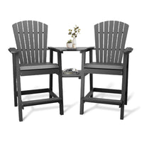 Garvee Outdoor Adirondack Bar Stools Set of 2, HDPE Bar Height Patio Chairs with Connecting Drink Tray, 2" Umbrella Hole & Footrest for Poolside, Deck, Garden, Gray