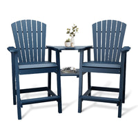 Garvee Outdoor Adirondack Bar Stools Set of 2, HDPE Bar Height Patio Chairs with Connecting Drink Tray, 2" Umbrella Hole & Footrest for Poolside, Deck, Garden, Navy Blue