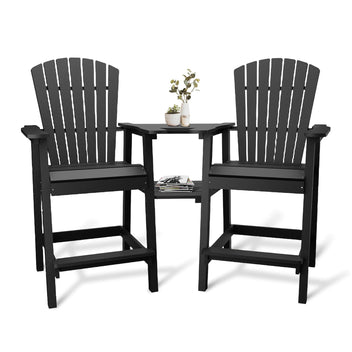 Garvee Outdoor Adirondack Bar Stools Set of 2, HDPE Bar Height Patio Chairs with Connecting Drink Tray, 2" Umbrella Hole & Footrest for Poolside, Deck, Garden, Black