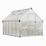 Garvee 8' × 10' Polycarbonate Greenhouse, Walk-In Aluminum Greenhouse with Lockable Door, Roof Vent, Rain Gutters & Reinforced Frame, Silver - Sliver-2