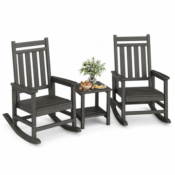Garvee Black Set of 3 HDPE Outdoor Rocking Chairs , All-Weather Porch Rockers for Adults, 350 lbs Capacity, High Back & Wide Armrests