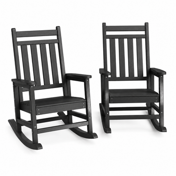 Garvee Black Set of 2 HDPE Outdoor Rocking Chairs , All-Weather Porch Rockers for Adults, 350 lbs Capacity, High Back & Wide Armrests