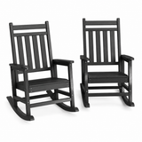 Garvee Black Set of 2 HDPE Outdoor Rocking Chairs , All-Weather Porch Rockers for Adults, 350 lbs Capacity, High Back & Wide Armrests - Black