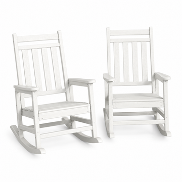 Garvee White Set of 2 HDPE Outdoor Rocking Chairs , All-Weather Porch Rockers for Adults, 350 lbs Capacity, High Back & Wide Armrests for Patio & Backyard