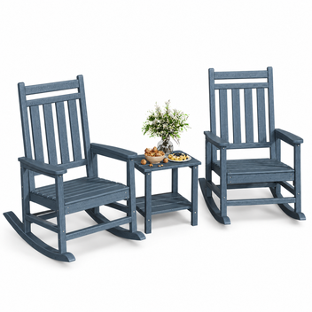 Garvee Navy Blue Set of 3 HDPE Outdoor Rocking Chairs , All-Weather Porch Rockers for Adults, 350 lbs Capacity, High Back & Wide Armrests