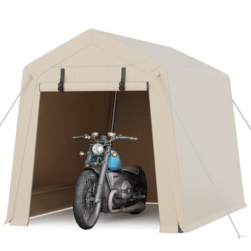 Garvee 6x6 FT Portable Outdoor Storage Shed with Dual Roll-Up Doors & Vents, 240G Waterproof PE Tarp, UV-Resistant Steel Frame, Heavy-Duty Shelter for Motorcycle & Tools