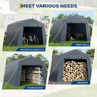 Garvee Portable Outdoor Storage Shed 6x8 FT with Dual Zipper Doors & Vents, 240G Waterproof PE Tarp, Heavy-Duty Steel Frame, UV-Resistant Gray, Carport for Motorcycle & Tools