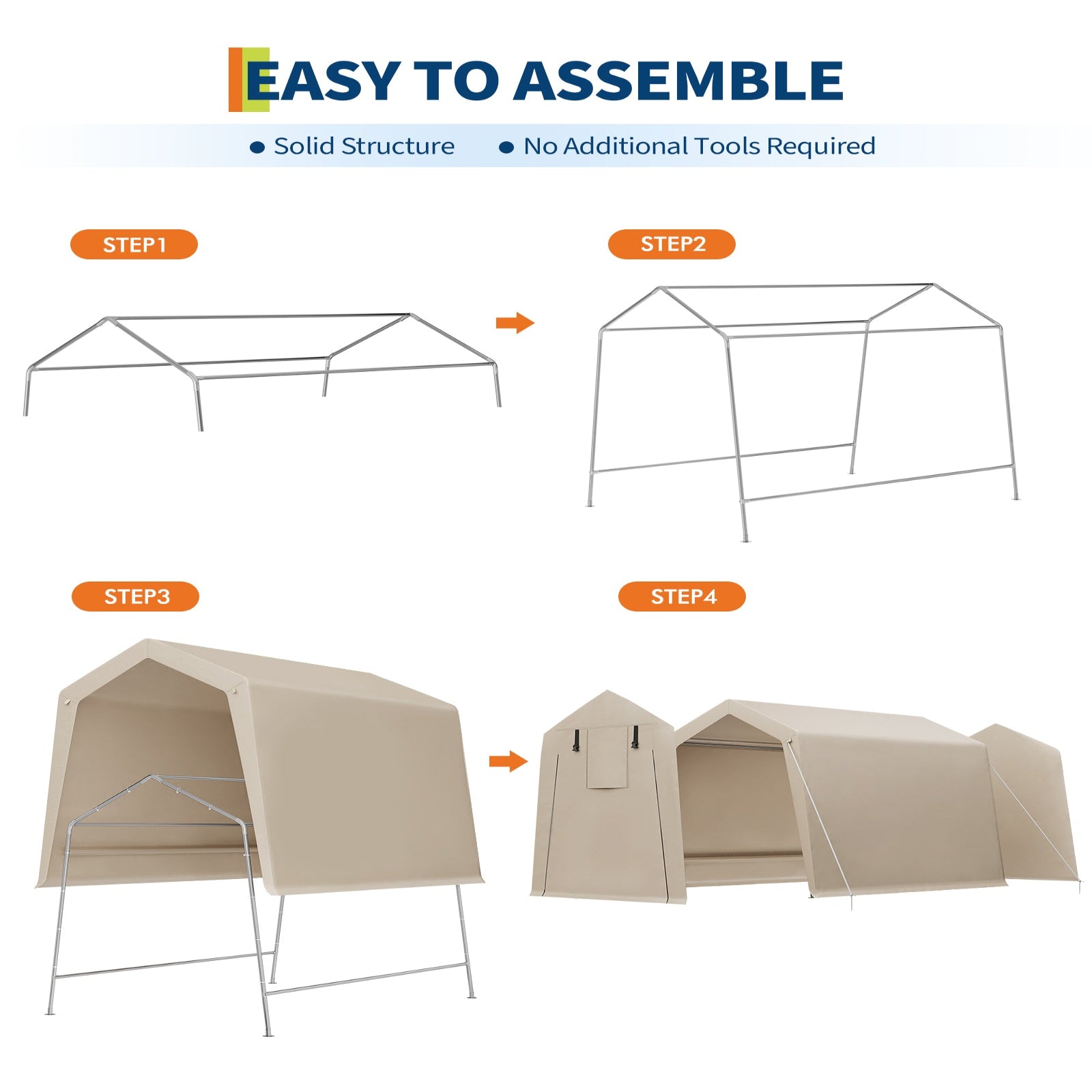 Garvee 6x8 FT Portable Outdoor Storage Shed with Dual Roll-Up Doors & Vents, 240G Heavy-Duty Waterproof PE Tarp, UV-Resistant Steel Frame, Multi-Purpose Shelter for Motorcycle & Tools