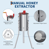 Garvee Upgraded 3 Frame Manual Honey Extractor with Side Handles, Food-Grade Stainless Steel Beekeeping Extractor with Adjustable Stand and Transparent Lid