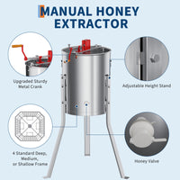 Garvee Upgraded 4 Frame Manual Honey Extractor with Side Handles, Food-Grade Stainless Steel Beekeeping Extractor with Adjustable Stand and Transparent Lid