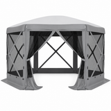 Garvee 13 × 13 ft Screen Tent, Instant Pop-Up Outdoor Canopy with 6 Removable Wind Panels, Mesh Walls & Carry Bag for Camping, Backyard and Patio, Grey - Grey