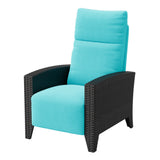 Garvee Outdoor Patio Recliner Chair, 175° Adjustable Wicker Lounge Chair with Footrest, Flip-Up Side Table & Removable Cushion for Porch, Deck, Poolside, Black/Turquoise - Black / Turquoise