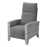 Garvee Outdoor Patio Recliner Chair, 175° Adjustable Wicker Lounge Chair with Footrest, Flip-Up Side Table & Removable Cushion for Porch, Deck, Poolside,Gray - Gray
