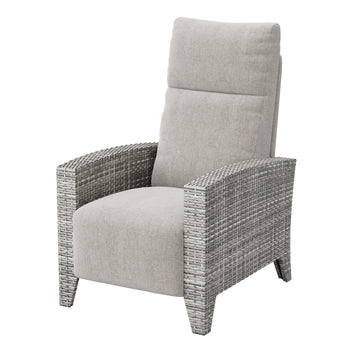 Garvee Outdoor Patio Recliner Chair, 175° Adjustable Wicker Lounge Chair with Footrest, Flip-Up Side Table & Removable Cushion for Porch, Deck, Poolside, Light Gray