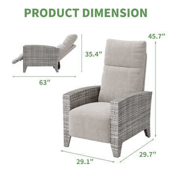 Garvee Outdoor Patio Recliner Chair, 175° Adjustable Wicker Lounge Chair with Footrest, Flip-Up Side Table & Removable Cushion for Porch, Deck, Poolside, Light Gray