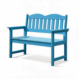 Garvee 2-Person Poly Lumber Outdoor Patio Bench, Weather-Resistant Garden Bench with Curved Backrest, Slatted Seat & Wide Armrests, Blue - Blue