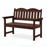 Garvee 2-Person Poly Lumber Outdoor Patio Bench, Weather-Resistant Garden Bench with Curved Backrest, Slatted Seat & Wide Armrests, Brown - Brown