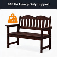 Garvee 2-Person Poly Lumber Outdoor Patio Bench, Weather-Resistant Garden Bench with Curved Backrest, Slatted Seat & Wide Armrests, Brown